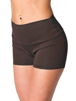 Alkato Damen Sport Shorts mit Hohem Bund Hotpants Radlerhose Long Shorts, Farbe: Braun, Größe: 38 von Alkato