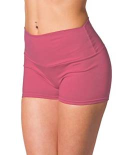 Alkato Damen Sport Shorts mit Hohem Bund Hotpants Radlerhose Long Shorts, Farbe: Dunkelrosa, Größe: 38 von Alkato