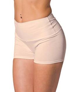 Alkato Damen Sport Shorts mit Hohem Bund Hotpants Radlerhose Long Shorts, Farbe: Hellbeige, Größe: 40 von Alkato