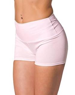 Alkato Damen Sport Shorts mit Hohem Bund Hotpants Radlerhose Long Shorts, Farbe: Hellrosa, Größe: 40 von Alkato