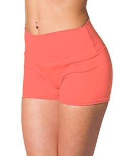 Alkato Damen Sport Shorts mit Hohem Bund Hotpants Radlerhose Long Shorts, Farbe: Koralle, Größe: 38 von Alkato