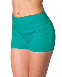 Alkato Damen Sport Shorts mit Hohem Bund Hotpants Radlerhose Long Shorts, Farbe: Petrolgrün, Größe: 38 von Alkato