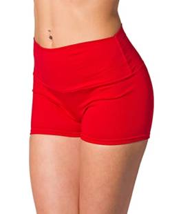 Alkato Damen Sport Shorts mit Hohem Bund Hotpants Radlerhose Long Shorts, Farbe: Rot, Größe: 38 von Alkato