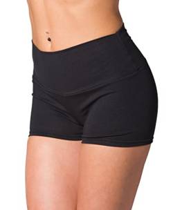 Alkato Damen Sport Shorts mit Hohem Bund Hotpants Radlerhose Long Shorts, Farbe: Schwarz, Größe: 42 von Alkato