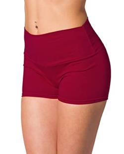 Alkato Damen Sport Shorts mit Hohem Bund Hotpants Radlerhose Long Shorts, Farbe: Weinrot, Größe: 40 von Alkato