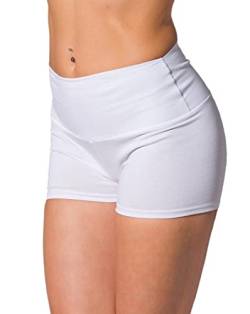 Alkato Damen Sport Shorts mit Hohem Bund Hotpants Radlerhose Long Shorts, Farbe: Weiß, Größe: 40 von Alkato