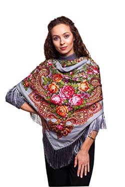 Slawisch Stil Shawl Damentuch Kopftuch Umschlagtuch Tuch Grau Blumenmuster 110cm x 110cm von All 4 Decor