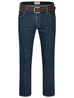 Wrangler Stretch Herrenjeans mit Gürtel in schwarz oder braun (W44/L30, Darkstone + brauner Gürtel) von All Terrain Gear by Wrangler