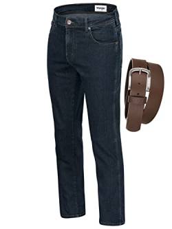 Wrangler TEXAS STRETCH Herren Jeans Regular Fit inkl. Gürtel (W36/L36, Blue Black + brauner Gürtel) von All Terrain Gear by Wrangler