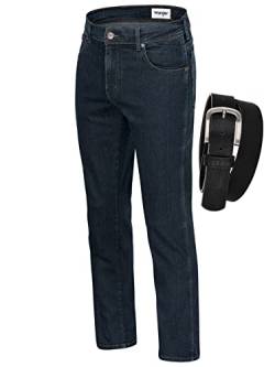 Wrangler Texas Stretch Herren Jeans Regular Fit inkl. Gürtel (W33/L36, Blue Black) von All Terrain Gear by Wrangler