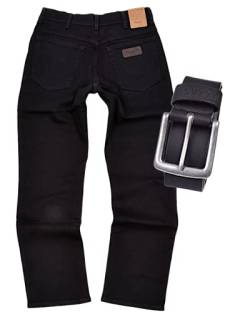 Wrangler Texas Stretch Herren Jeans Regular Fit inkl. Gürtel (W44/L36, Black) von All Terrain Gear by Wrangler