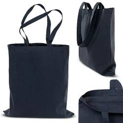 AllBags Baumwolltasche 380 x 420 mm mit langen Griffen 70 cm, Einkaufstasche, Alltagstasche, arbeitstasche damen, strapazierfähige stofftasche kindergarten, jutebeutel (10 er-Pack, Marineblau) von AllBags