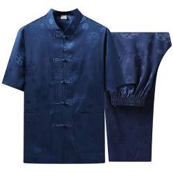 AllMonyba Chinesisch Traditionelle Retro Stickerei Kurzarm Shirt + Hose Kung Fu Kostüm Tang Anzug Tai Chi Outfit von AllMonyba