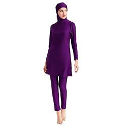 AllMonyba Frauen Muslim Modest Bademode 3 Stück Set Islamische Arabische Einfarbige Badeanzug Beachwear Burkini mit Badekappe von AllMonyba