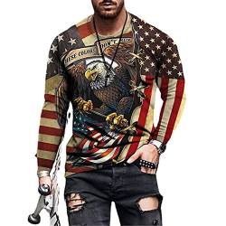 AllMonyba Herren Casual Amerikanische Flagge Adler Gedruckt T-Shirt Mode Streetwear Slim Fit Langarm Retro Oversized T-Shirts von AllMonyba