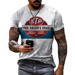 AllMonyba Herren Motor Racing Oil T-Shirt Brief Gedruckt Vintage T-Shirt Rundhalsausschnitt Kurzarm Sommer Tops von AllMonyba