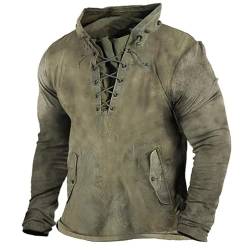 AllMonyba Herren Outdoor Sport Retro Hoodie mit Schnürung Herbst Winter Lose Einfarbig Casual Tops Herren Kapuzen Sweatshirt von AllMonyba