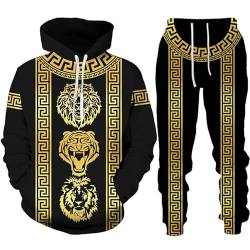 AllMonyba Luxus Goldene Muster 3D gedruckt Herren Trainingsanzug Set Casual Hoodie+Hose 2 Stück Set Barock Stil Übergröße Mode Sportbekleidung von AllMonyba