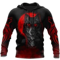 AllMonyba Vintage Wolf 3D gedruckt Hoodie für Männer Langarm überdimensioniert lässig Pullover Wikinger Totem Sweatshirt mit Kapuze von AllMonyba