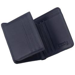 Alldaily RFID-Kreditkarten-Geldbörse für Herren, klein, zweifach gefaltet, mit 2 Ausweisfenstern, Leder Blau, Zeitgenössische Falt-Geldbörse für Herren mit 2 Ausweisfenstern von Alldaily