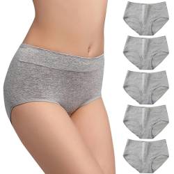 Alleen Damen Baumwolle Unterhosen Super Atmungsaktive Einfarbig Nahtlose Panties, 5er Pack (XXL, Grau) von Alleen