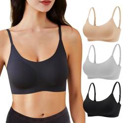 Alleen Damen Gepolsterter BH Ohne Bügel Unterwäsche Bustier Cami Top BH 3-teiliger (Schwarz+Weiß+Hautfarbe, XXL) von Alleen