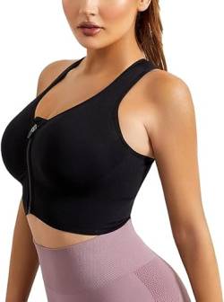 Alleen Damen Sport BH mit Reißverschluss Sportbekleidung Baumwollec ohne Bügel atmungsaktiv Joggen Yoga Jumping Fitness Bra(schwarz,XXL) von Alleen