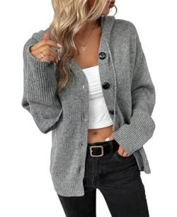 Alleen Strickpullover Damen Strickjacke mit Kapuze Herbst Winter Casual Strickcardigan Open Front Sweater mit Knopf(S,grau) von Alleen