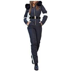 Skianzug Damen Einteiler Damen Skianzug Schneeanzug Lässig Skioverall Frauen Einteiler Skisuit Wasserdicht Skioverall Wasserdicht Ski Suit Skisuit mit Kaputze Reißverschluss Jumpsuit (Black-a, S) von Allegorly