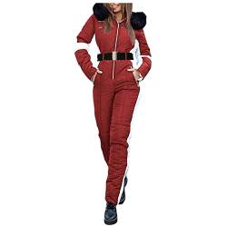 Skianzug Damen Einteiler Damen Skianzug Schneeanzug Lässig Skioverall Frauen Einteiler Skisuit Wasserdicht Skioverall Wasserdicht Ski Suit Skisuit mit Kaputze Reißverschluss Jumpsuit (Red-a, L) von Allegorly