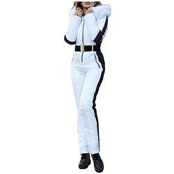 Skianzug Damen Einteiler Damen Skianzug Schneeanzug Lässig Skioverall Frauen Einteiler Skisuit Wasserdicht Skioverall Wasserdicht Ski Suit Skisuit mit Kaputze Reißverschluss Jumpsuit (White-a, L) von Allegorly