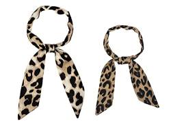 Allegra K 2 Stücke Damen dünner Schal Leopard bedrucktes Haarband langes Halstuch Halstuch Hellbraun Braun 88x5cm von Allegra K
