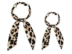 Allegra K 2 Stücke Damen dünner Schal Leopard bedrucktes Haarband langes Halstuch Halstuch Hellbraun Hellbraun 88x5cm von Allegra K