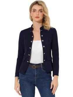 Allegra K Blazer mit offener Vorderseite für Damen, klassische Jacke, lange Ärmel, Knöpfe, Büroanzug, Blazer-Jacken, marineblau, 34 von Allegra K