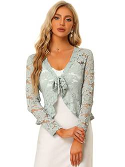 Allegra K Bolero Shrugs for Women Day, Long Sleeve Floral Shrug, Lace Crop Cardigans, grau, XL von Allegra K