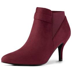 Allegra K Chelsea-Stiefeletten mit spitzer Zehenpartie und Stiletto-Absatz für Damen Burgund 38.5 von Allegra K