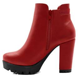 Allegra K Chunky High Heel Plateau-Reißverschluss-Chelsea-Stiefel für Damen Rot 39 von Allegra K