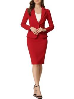 Allegra K Damen 2 Teiliges Business Anzug Set Casual Business Blazer Bleistiftrock Rot S von Allegra K