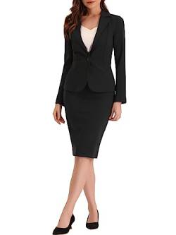 Allegra K Damen 2 Teiliges Business Anzug Set Casual Business Blazer Bleistiftrock Schwarz L von Allegra K