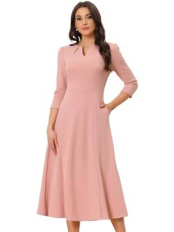 Allegra K Damen 3/4-Ärmeln A-Linie V-Ausschnitt Kleid Taschen Arbeit Elegantes Midikleid Rosa XL von Allegra K