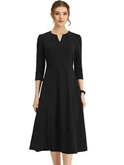 Allegra K Damen 3/4-Ärmeln A-Linie V-Ausschnitt Kleid Taschen Arbeit Elegantes Midikleid Schwarz XS von Allegra K