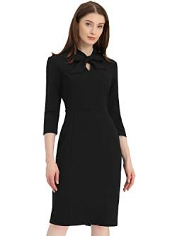 Allegra K Damen 3/4-Ärmeln Etuikleider Figurbetont Arbeitskleid Minikleid Kleid Schwarz XS von Allegra K