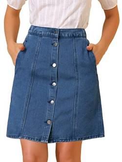 Allegra K Damen A Linie High Waist Button Jeans Minirock Rock Blau XL von Allegra K