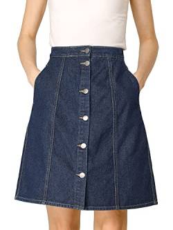 Allegra K Damen A Linie High Waist Button Jeans Minirock Rock Navy Blau XS von Allegra K