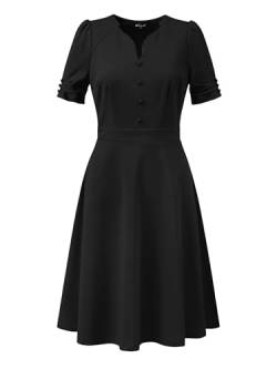 Allegra K Damen A-Linie Kleid Plissee Kurzarm Sweetheart-Ausschnitt Elegant Business Arbeitskleider für Frauen, Schwarz , 42 von Allegra K