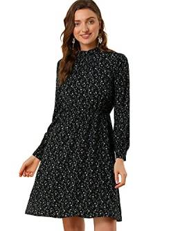 Allegra K Damen A Linie Langarm Bindegürtel Blumen Midikleid Kleid Schwarz L von Allegra K