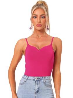 Allegra K Damen Ärmellos Gerippt Y2K Oberteil Tanktop Body Herzausschnitt Clubwear Top Bluse Rosa M von Allegra K