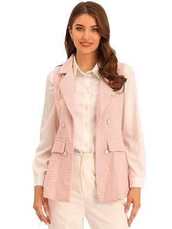 Allegra K Damen Ärmellos Kariert Tweed Revers Vorne Offen Blazer Weste Rosa M von Allegra K