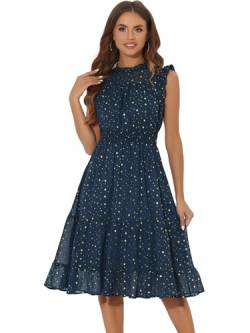 Allegra K Damen Ärmellos Kleid Lässig Sternen Partykleid Gesmokter Taille Metallisch Minikleid Dunkelblau S von Allegra K