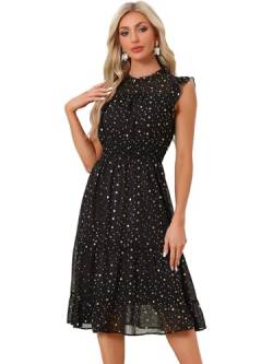 Allegra K Damen Ärmellos Kleid Lässig Sternen Partykleid Gesmokter Taille Metallisch Minikleid Schwarz XL von Allegra K